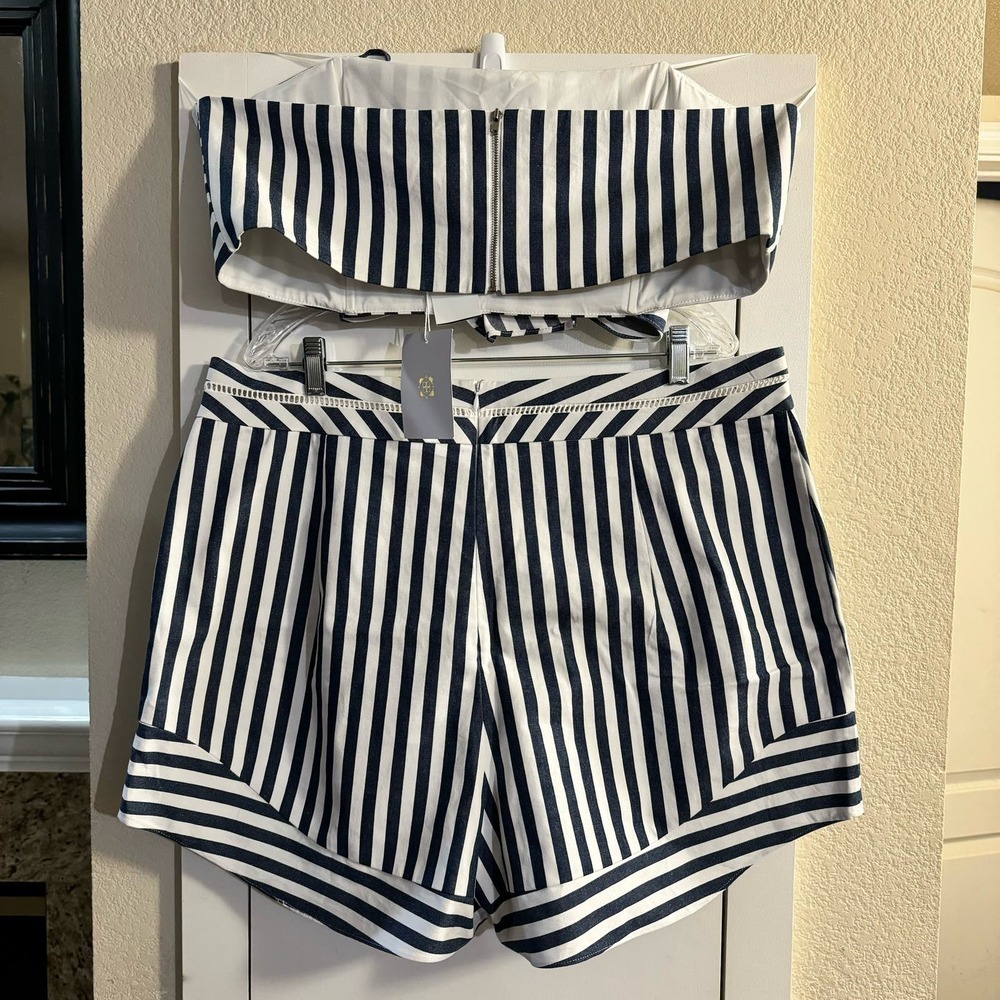 WAYF 2-Piece Set Durham Knotted Bow Tube Top and Chester Short in Navy Stripe - Picture 10 of 12